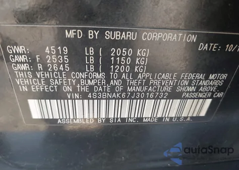 2018 Subaru Legacy 2.5I Limited z USA, uszkodzony, nr VIN 4S3BNAK67J3016732